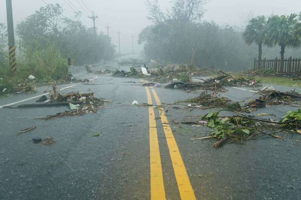  Debri Blocking Road During A Hurricane