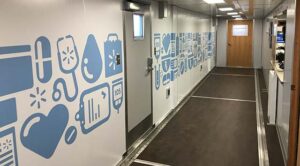 Hallway In Walmart Mobile Pharmacy Facility With Decorative Walls